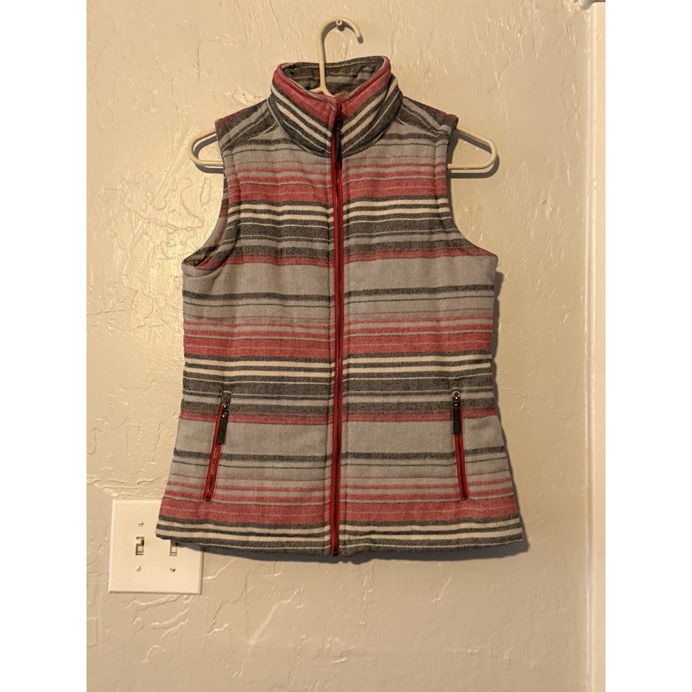 Cruel Denim Vest Size Small Gray & Red Striped Full Zip Padded Fleece Western